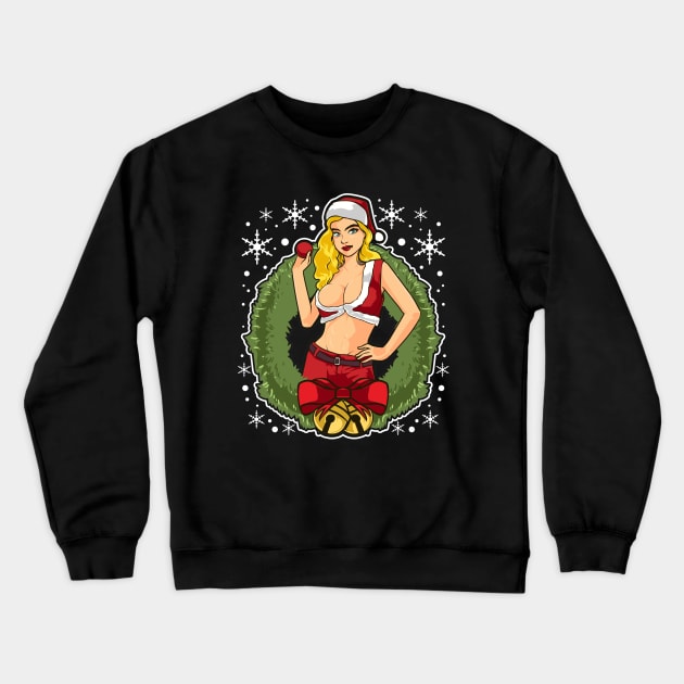 Sexy Mrs Claus Wreath Crewneck Sweatshirt by AngelFlame